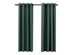 Clearance Cortinas opacas con ojales look de lino 2 pzas 140x175 cm ES325729 Verde