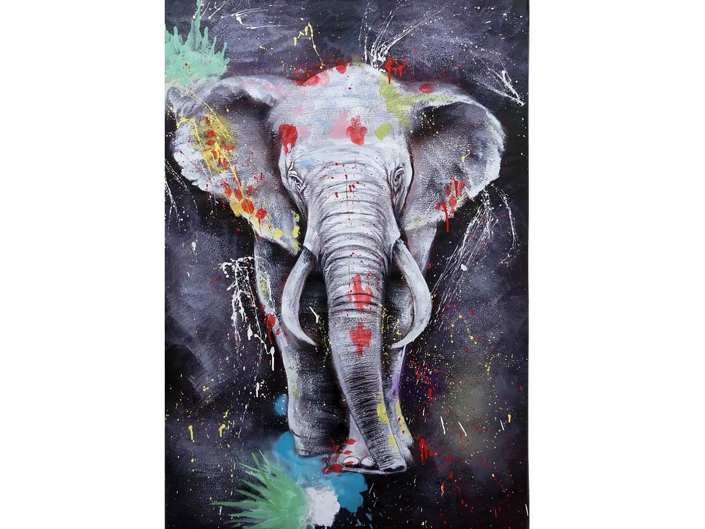 MCW Cuadro-Cuadro al óleo Elefante -H25 pintado a mano, 180x120cm Multicolor