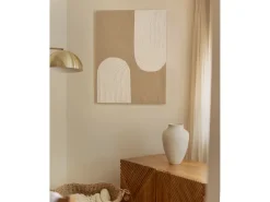 New DECOWOOD Cuadro decorativo sobre lienzo de lino con marco de madera blanco pintado artesanalmente con pintura al oleo de 80x100cm - NIKI - Multicolor
