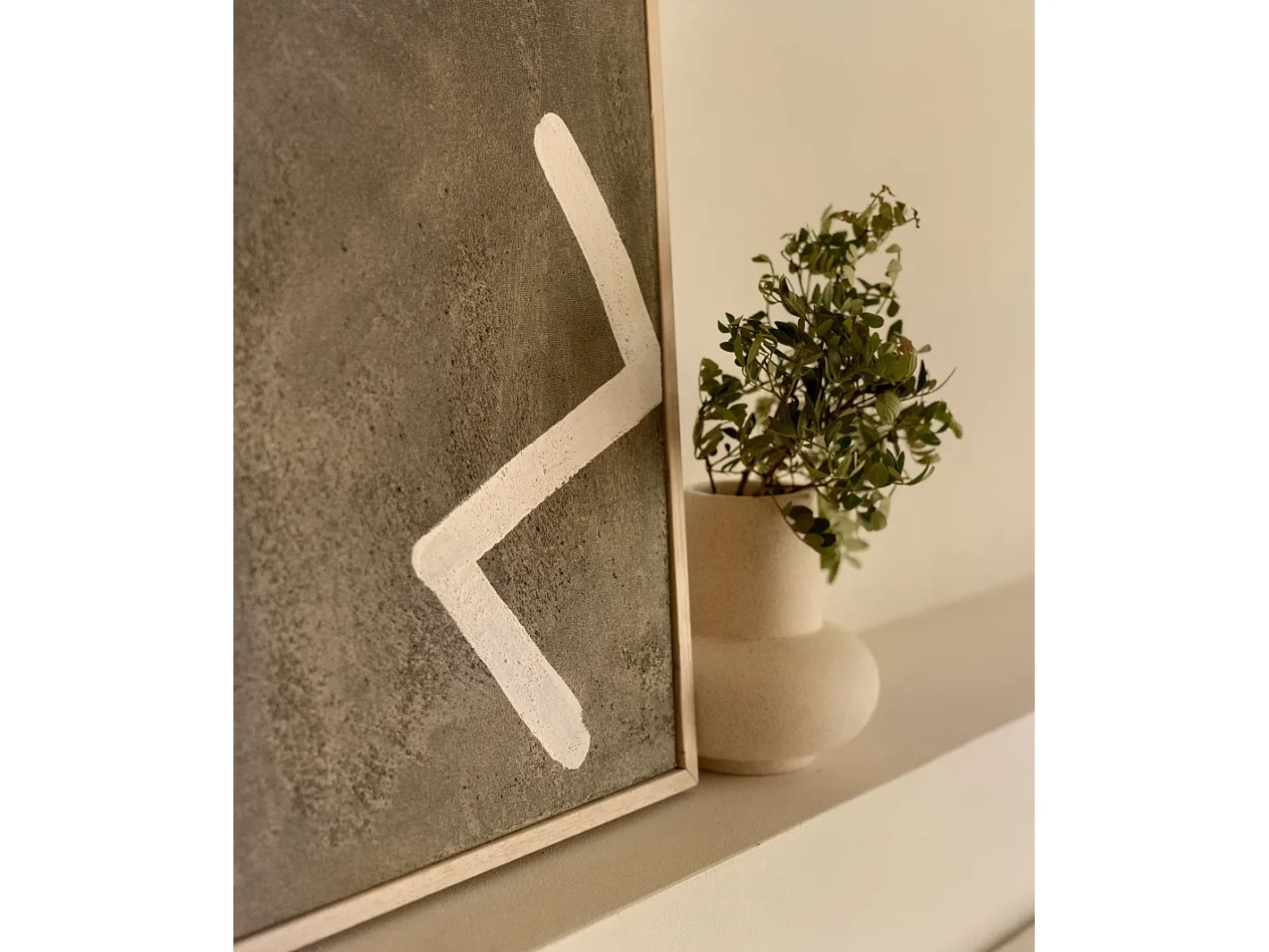 DECOWOOD Cuadro-Cuadro decorativo sobre lienzo de algodón con marco de madera blanco pintado artesanalmente con pintura al oleo de 80x100cm - SILVANA - Multicolor