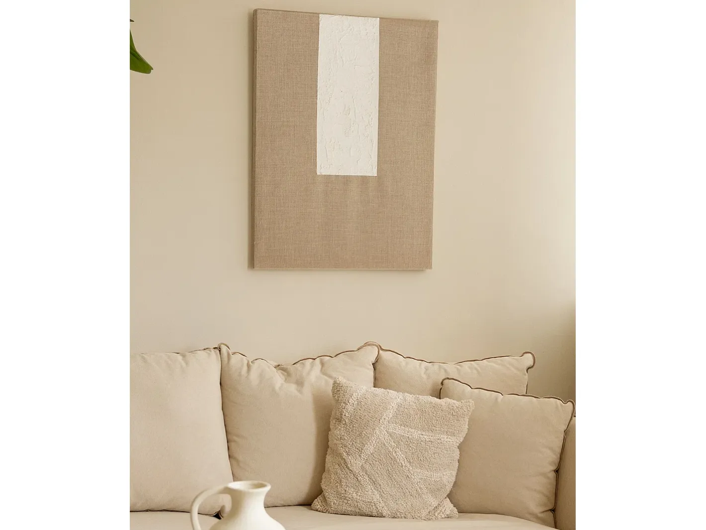 New DECOWOOD Cuadro decorativo sobre lienzo de lino con marco de madera blanco pintado artesanalmente con pintura al oleo de 60x80cm - NIMBA - Multicolor