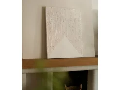 DECOWOOD Cuadro decorativo sobre lienzo de algodón con marco de madera blanco pintado artesanalmente con pintura al oleo de 100x150cm - ADRIANA - Beige Hot