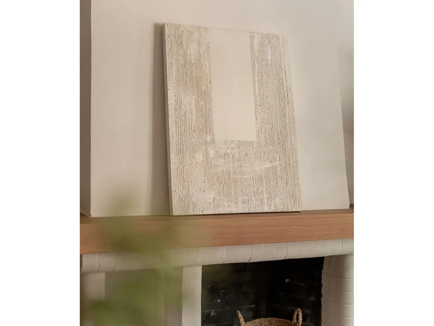 Online DECOWOOD Cuadro decorativo sobre lienzo de algodón con marco de madera blanco pintado artesanalmente con pintura al oleo de 100x150cm - DEVA - Beige