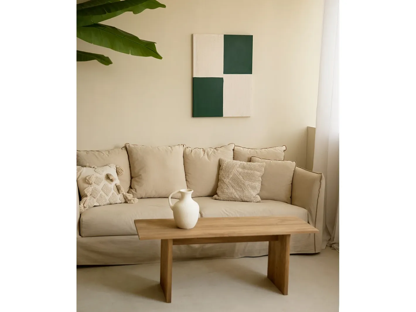 DECOWOOD Cuadro-Cuadro decorativo sobre lienzo de algodón con marco de madera blanco pintado artesanalmente con pintura al oleo de 80x100cm - PRISMA - Multicolor