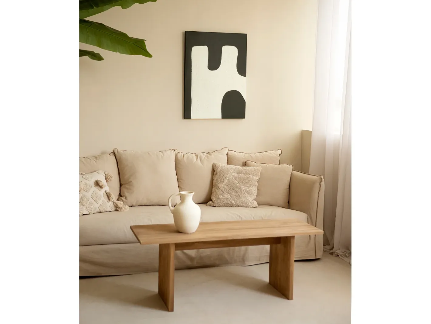 DECOWOOD Cuadro decorativo sobre lienzo de algodón con marco de madera negro pintado artesanalmente con pintura al oleo de 100x150cm - KIKA - Multicolor Clearance