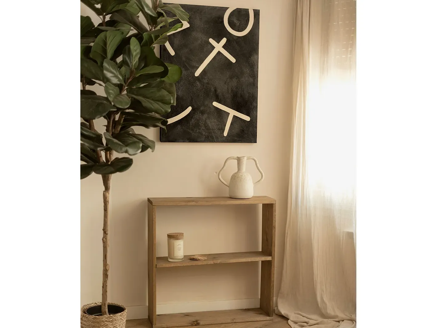 DECOWOOD Cuadro-Cuadro decorativo sobre lienzo de algodón con marco de madera negro pintado artesanalmente con pintura al oleo de 60x80cm - SILVANA - Multicolor