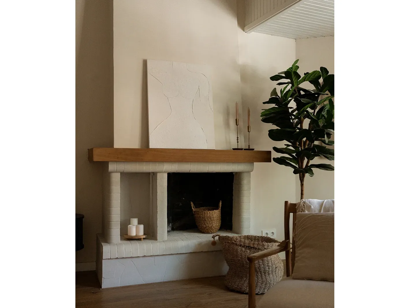 DECOWOOD Cuadro decorativo sobre lienzo de algodón pintado artesanalmente con pintura al oleo sin marco de 60x80cm - LEO - Beige Online