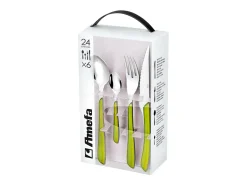 Outlet Amefa Cubertería de 24 piezas Eclat Verde Anís Moderna y Vibrante - Mangos Brillantes Verde Anís - Acero Inoxidable Microdentado Verde claro