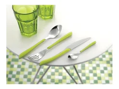 Outlet Amefa Cubertería de 24 piezas Eclat Verde Anís Moderna y Vibrante - Mangos Brillantes Verde Anís - Acero Inoxidable Microdentado Verde claro
