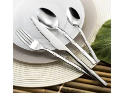 Clearance Amefa Cubertería de 24 piezas Karma de acero inoxidable con decoración vegetal en tallos de bambú Plateado