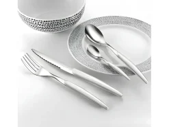 Lou Laguiole Cubierto-Cubertería Montana Blanc 24 piezas - Mango de cristal , hoja de acero inoxidable microdentada, diseño contemporáneo Blanco