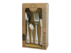 Cubierto-Cubertería Étnica de 24 Piezas en Acero Inoxidable con Decoración Martillada - Estuche de Regalo Plateado