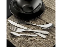 Cubierto-Cubertería Étnica de 24 Piezas en Acero Inoxidable con Decoración Martillada - Estuche de Regalo Plateado