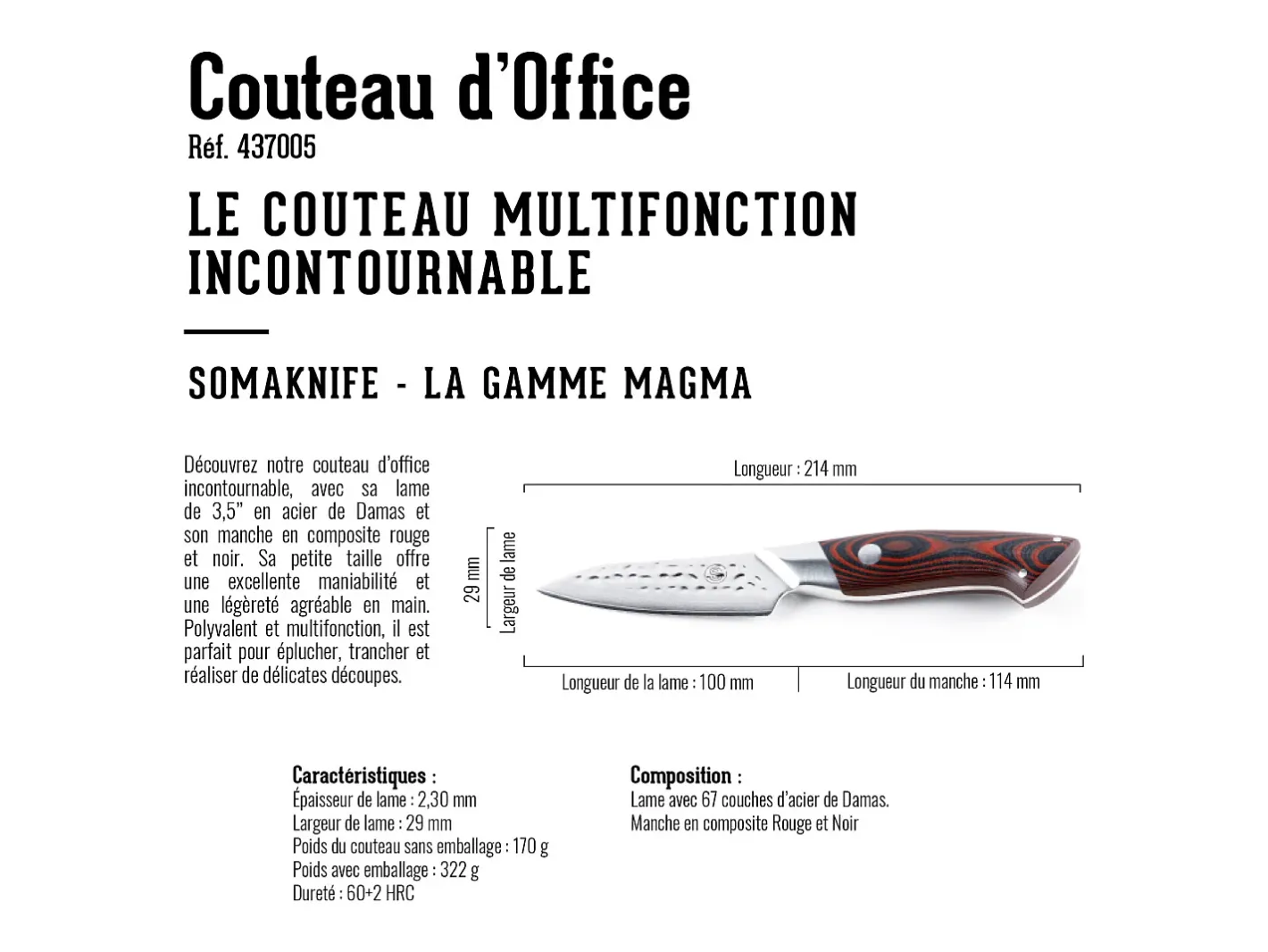 Discount Somagic Cuchillo de oficina de 3,5 pulgadas, gama Magma - Rojo