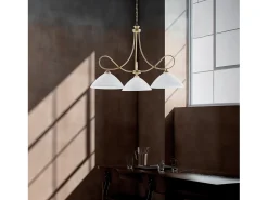 Lámpara Suspendida-Dallas - Lámpara de araña con efecto decapé y oro antiguo, cristal blanco, 3 luces Marfil