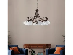 Lámpara Suspendida-Dallas - Lámpara de araña negra con acabado óxido y oro antiguo, cristal blanco, 8 luces Marru00f3n chocolate