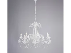 Clearance Damasco - Lámpara blanca shabby chic con pedrería de cristal, 8 luces Ø90 cm Blanco