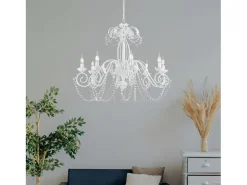 Clearance Damasco - Lámpara blanca shabby chic con pedrería de cristal, 8 luces Ø90 cm Blanco