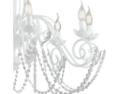 Clearance Damasco - Lámpara blanca shabby chic con pedrería de cristal, 8 luces Ø90 cm Blanco