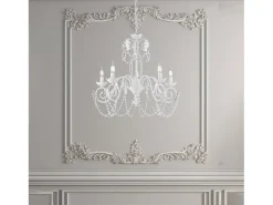 Lámpara Suspendida-Damasco - Lámpara blanca shabby chic con pedrería de cristal, 5 luces Ø63 cm Blanco