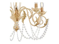 Sale Damasco - Lámpara de hierro lacado con decoración. Efecto decapé y acabados en oro antiguo con pedrería de cristal 5 luces 125 - Ø63 Marfil