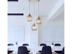 Discount Diamante - Lámpara colgante blanca y cromo con cristal ámbar efecto diamante y cables orientables, 3 luces Blanco