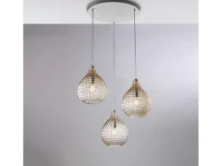 Discount Diamante - Lámpara colgante blanca y cromo con cristal ámbar efecto diamante y cables orientables, 3 luces Blanco