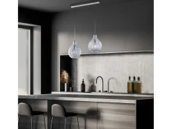Diamante - Pista blanca y cromo con cristal transparente decorado y cables orientables, 2 luces Blanco New