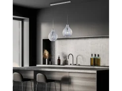 Diamante - Pista blanca y cromo con cristal transparente decorado y cables orientables, 2 luces Blanco New
