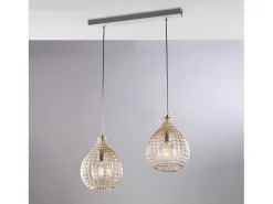 Clearance Diamante - Pista blanca y cromo con cristal ámbar decorado y cables orientables, 2 luces Blanco