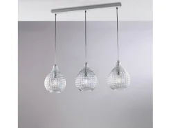 Lámpara Suspendida-Diamante - Pista blanca y cromo con cristal transparente decorado y cables orientables, 3 luces Blanco
