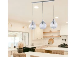 Lámpara Suspendida-Diamante - Pista blanca y cromo con cristal transparente decorado y cables orientables, 3 luces Blanco