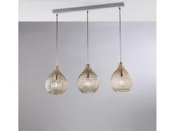 Lámpara Suspendida-Diamante - Pista blanca y cromo con cristal ámbar decorado y cables orientables, 3 luces Blanco