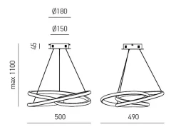 Lámpara Suspendida-Diva - Lámpara colgante LED regulable 39W - Diseño moderno en aluminio satinado, luz cálida 3000K, aros entrelazados d.50cm Blanco