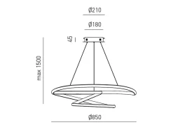 Best Diva - Lámpara colgante LED regulable 80W - Diseño moderno en aluminio oro cepillado, luz cálida 3000K, anillos entrelazados d.85cm Dorado