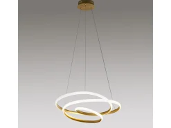Best Diva - Lámpara colgante LED regulable 80W - Diseño moderno en aluminio oro cepillado, luz cálida 3000K, anillos entrelazados d.85cm Dorado