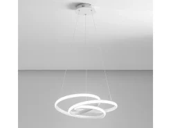 Diva - Lámpara colgante LED regulable 80W - Diseño moderno en aluminio satinado, luz cálida 3000K, aros entrelazados d.85cm Blanco Discount