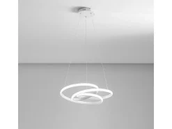 Diva - Lámpara colgante LED regulable 47W - Diseño moderno en aluminio satinado, luz cálida 3000K, aros entrelazados d.65cm Blanco Clearance