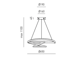 Diva - Lámpara colgante LED regulable 47W - Diseño moderno en aluminio satinado, luz cálida 3000K, aros entrelazados d.65cm Blanco Clearance