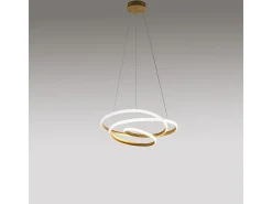 Discount Diva - Lámpara colgante LED regulable 39W - Diseño moderno en aluminio oro cepillado, luz cálida 3000K, anillos entrelazados d.50cm Dorado