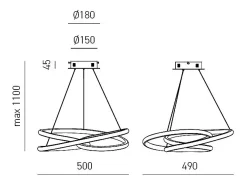 Discount Diva - Lámpara colgante LED regulable 39W - Diseño moderno en aluminio oro cepillado, luz cálida 3000K, anillos entrelazados d.50cm Dorado