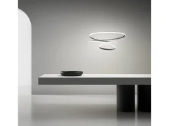 Diva - Lámpara colgante LED regulable 80W - Diseño moderno en aluminio titanio, luz cálida 3000K, anillos entrelazados d.85cm Gris Sale