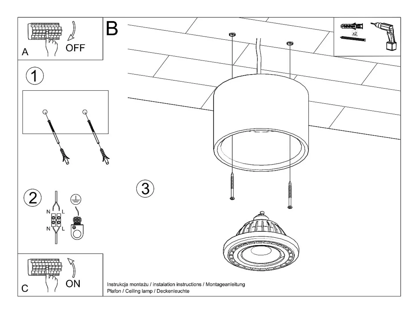 Sollux Lighting Plafón-Downlight a plafone Round Flush Grigio chiaro GU10 Focos empotrables de superficie Redondos Empotrado Claro GU10 Gris