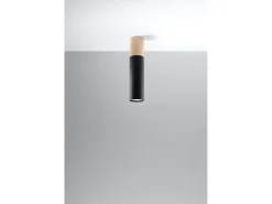 Sollux Lighting Plafón-Downlight da superficie Flush Light Nero, legno naturale GU10 Focos empotrables de superficie Flush Light , Madera natural GU10 Negro