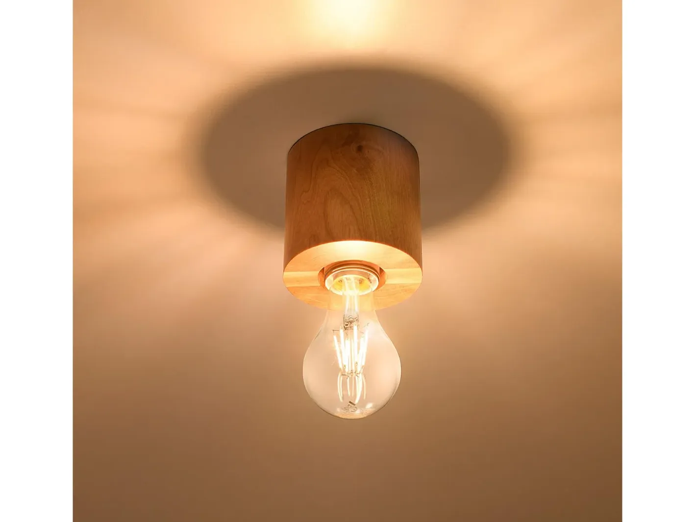 Clearance Sollux Lighting Downlight da superficie Flush Light in legno naturale E27 Focos empotrables de superficie Flush Light Madera natural E27 Marru00f3n