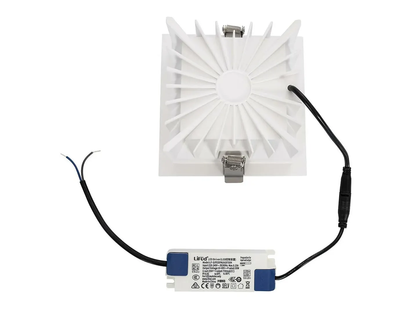 Ledkia Downlight LED 30W Cuadrado Premium CRI90 Corte 145x145 mm Seleccionable (Cálido-Neutro-Frío) Transparente