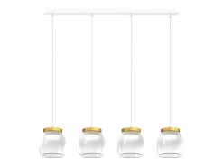 Clearance Drum Sosp. Rettangolare Bianco 4 Luci Vetri Piccoli Decoro Oro Opaco Dorado
