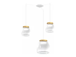 Drum Sosp. Spostabile Bianco 3 Luci Vetri 2 Pic. + 1 Gr. Decoro Oro Opaco Dorado Clearance