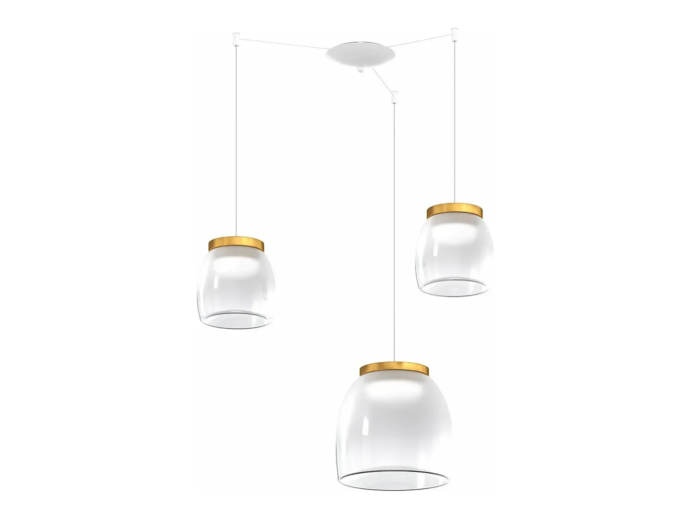 Drum Sosp. Spostabile Bianco 3 Luci Vetri 2 Pic. + 1 Gr. Decoro Oro Opaco Dorado Clearance