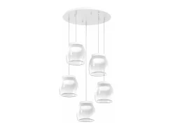 Lámpara Suspendida-Drum Sosp. Tonda Bianco 5 Luci Vetri Piccoli Decoro Bianco Blanco